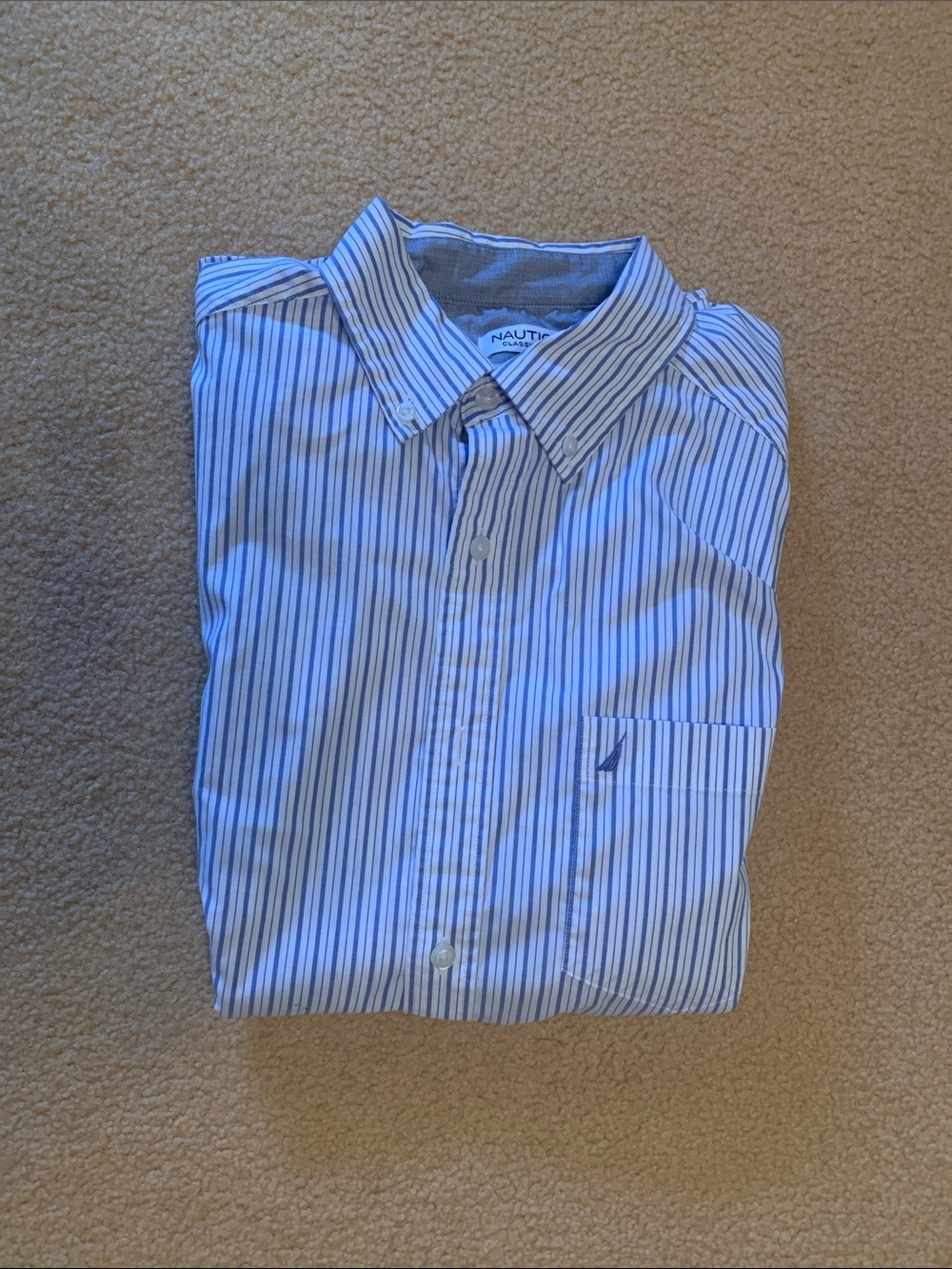 Nautica Blue and White Stripe Long-Sleeve Dress Shirt